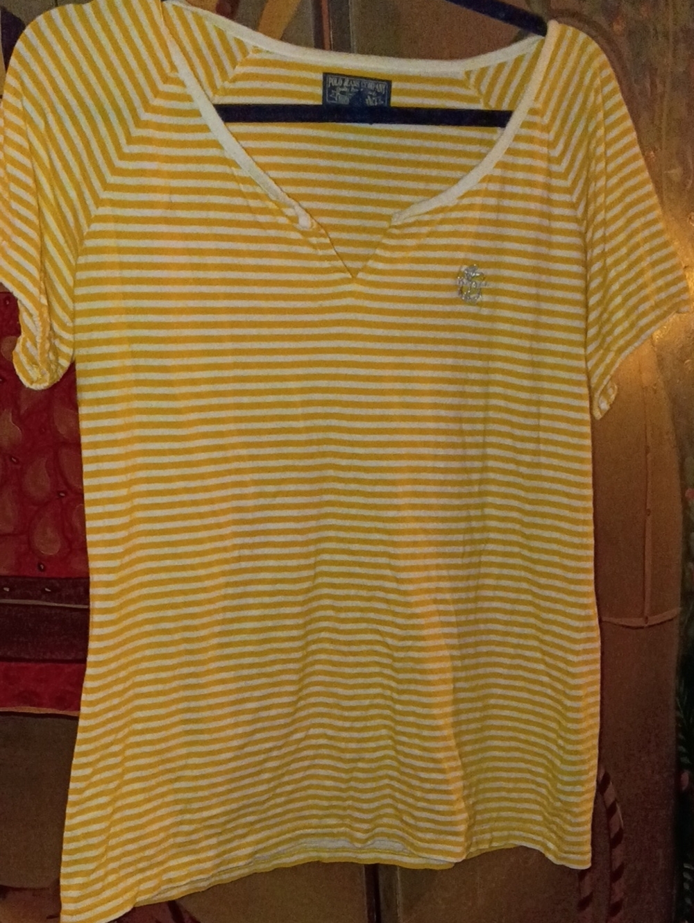 Ralph Lauren Vintage Polo Jeans Nautica Yellow and White Striped V‑Neck